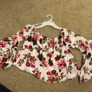 Floral, off the shoulder, flowing crop top